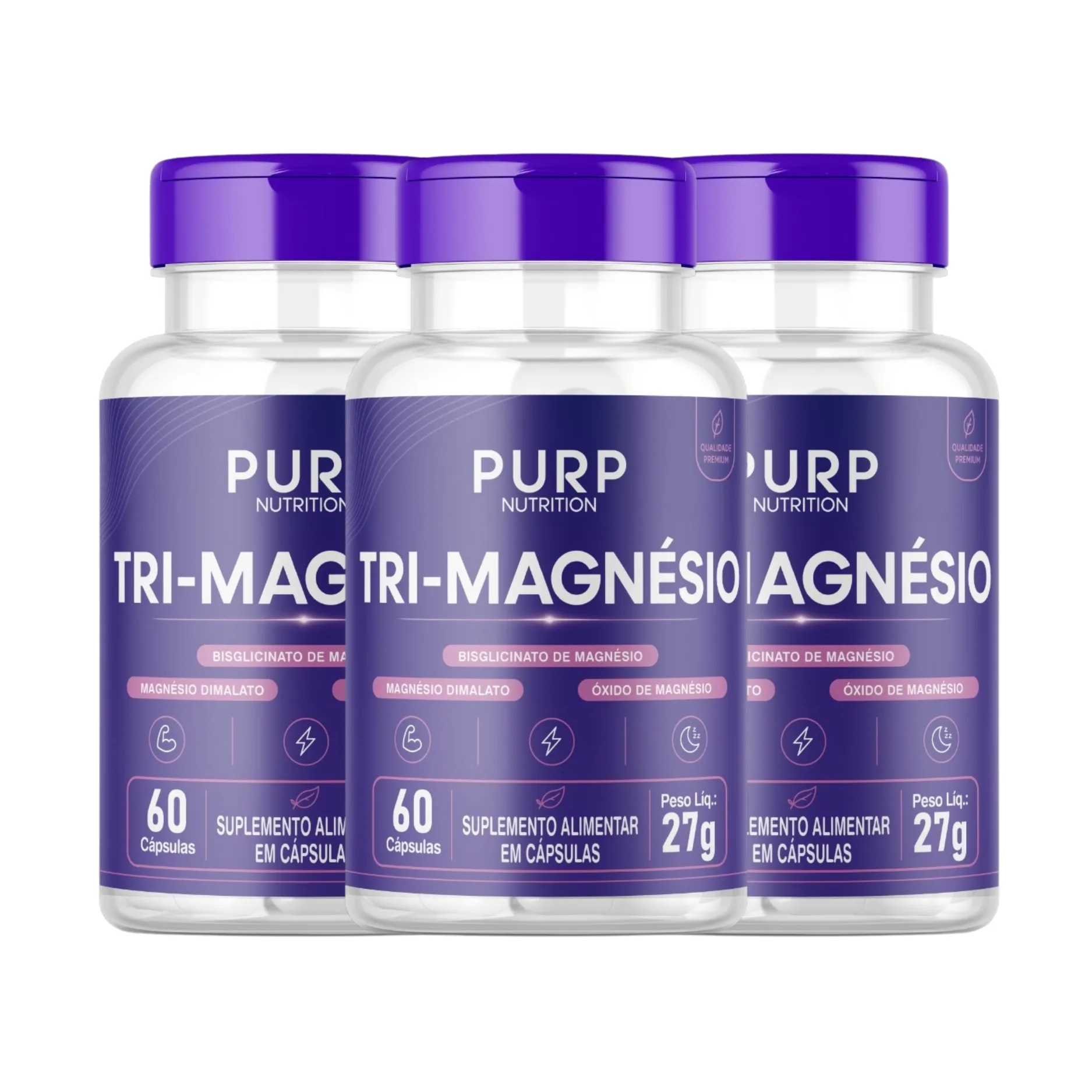 Kit 3X Tri Mágnésio Kit 3x Tri Magnésio Premium 60 Cápsulas - Imagem 1
