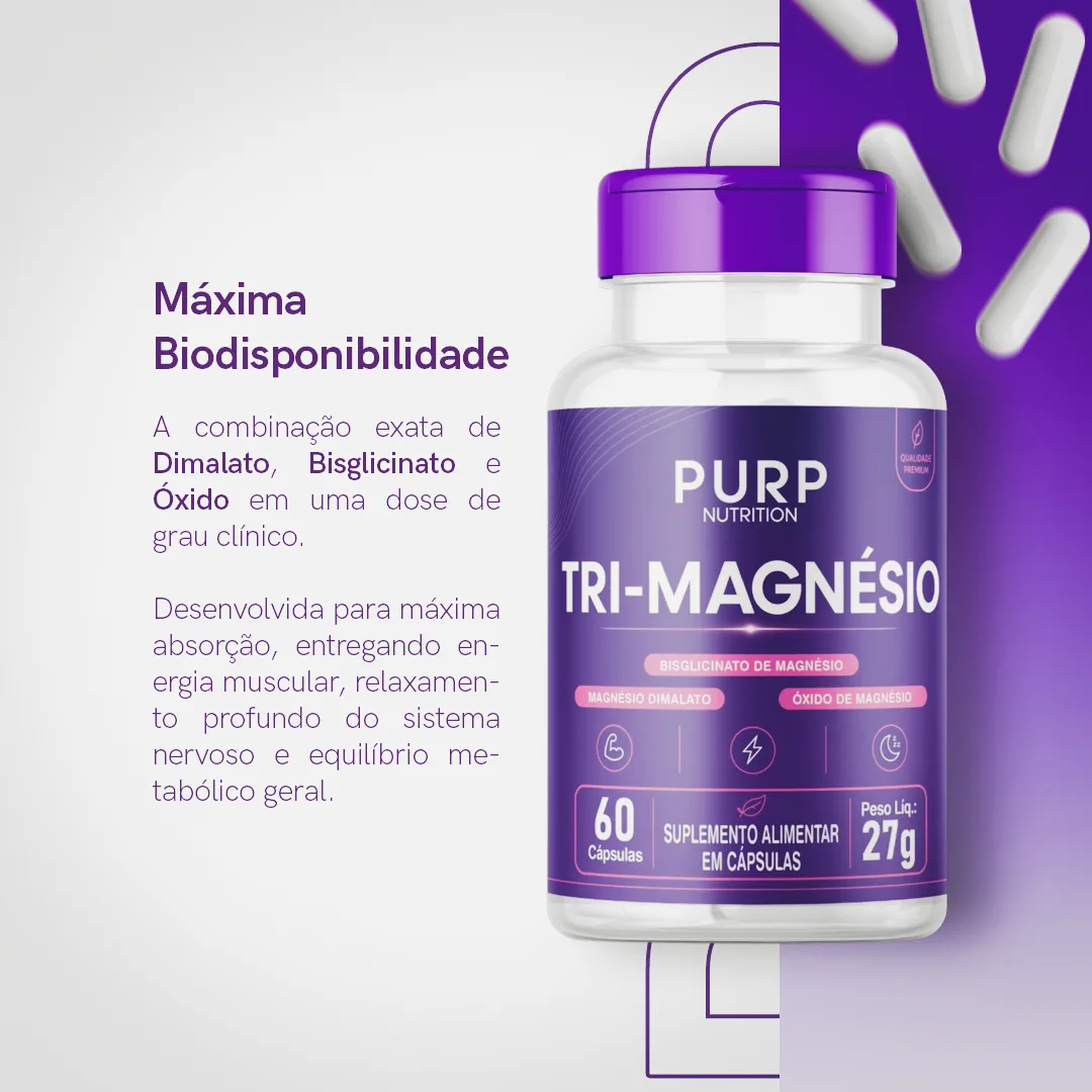 Tri Magnésio (Bisglicinato, Dimalato E Óxido) 60 Cápsulas
